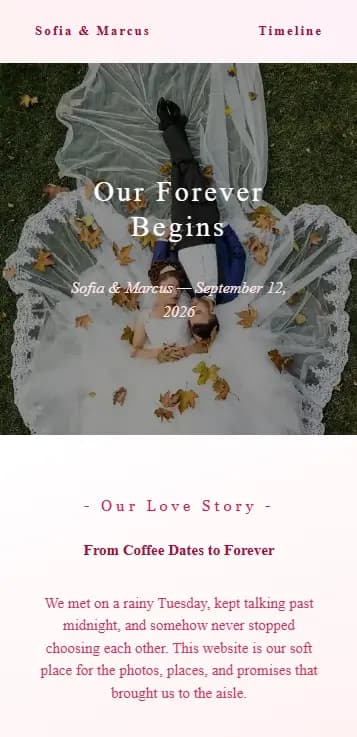 Wedding love website example preview