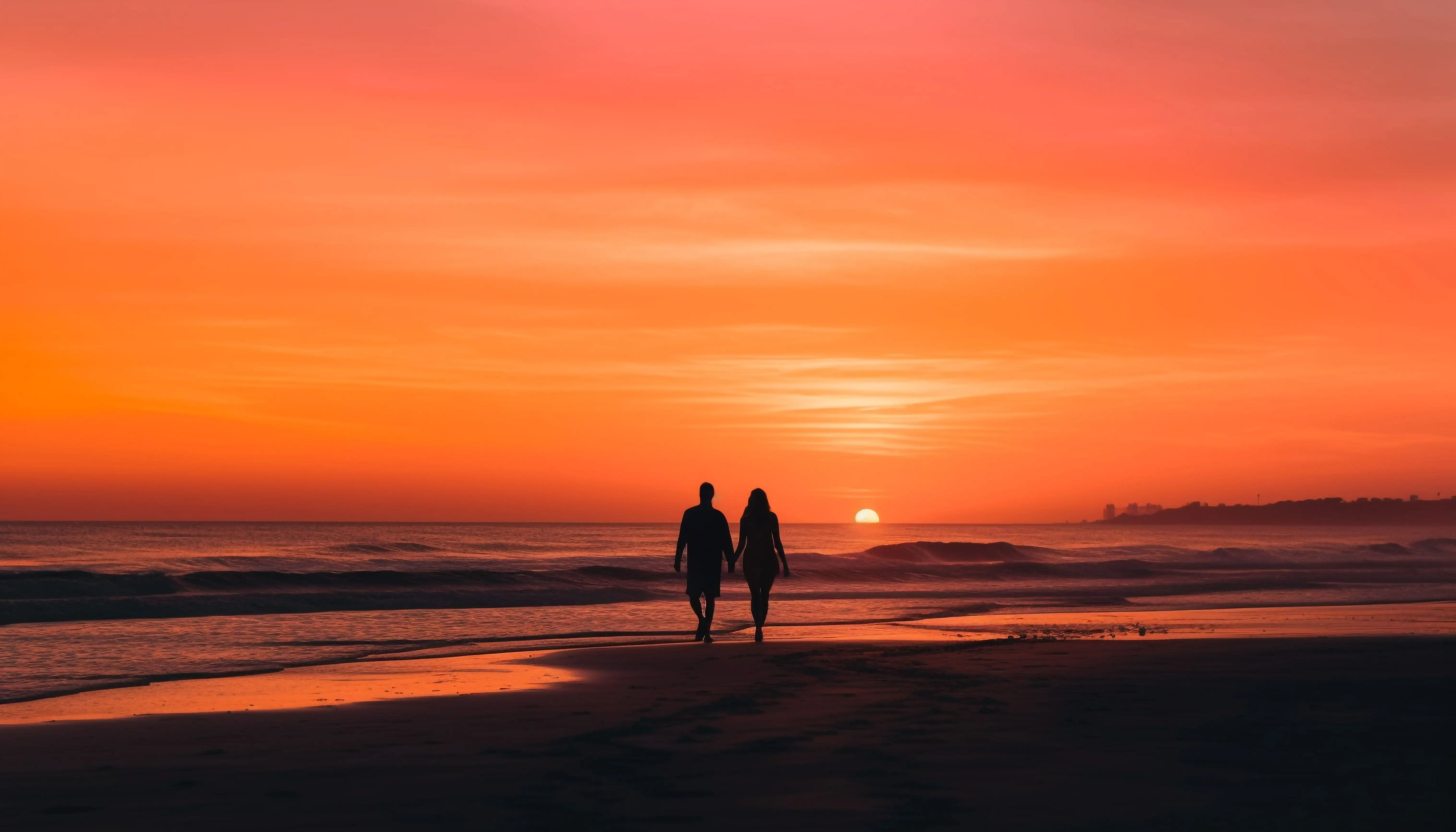 Romantic couple walking on the beach, love website builder design inspiration