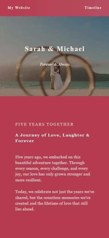 Example couple website on a phone